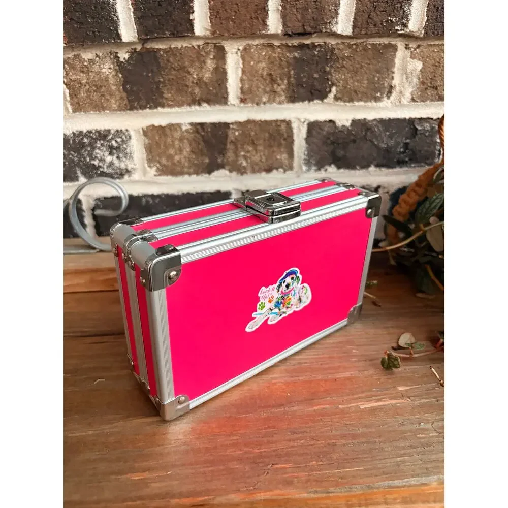 Vaultz Locking Storage Case Colorful Dalmatian Dog Pink Aluminum Box